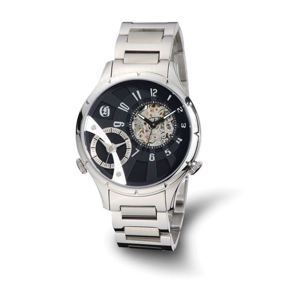 Charles Hubert Mens Stainless 44mm Dual Time Black Dial Watch